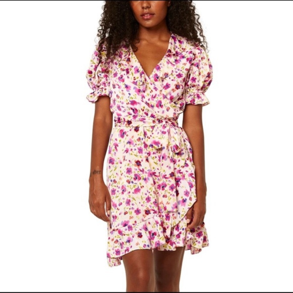 MISA Los Angeles Floral Wrap Mini Dress